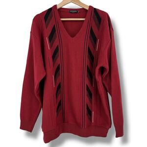 Gretna Green V Neck Grandpa Jumper Sweater Mens Size XL Red Black